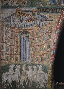 Detail aus Szenen von Christi erstem Kommen und Jesu Kindheit, Mosaik des Triumphbogens der Basilika Santa Maria Maggiore, Rom, Italien, 5. Jahrhundert von Italian School