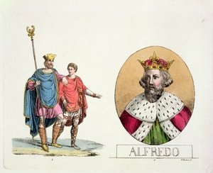 Eduard der Bekenner und König Alfred, Tafel 7 aus Die Geschichte der Nationen (Aquatinta) von Italian School