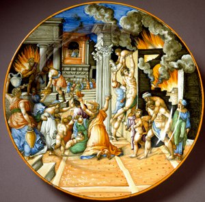 Aeneas und sein Vater Anchises während des Brandes von Troja von Italian School