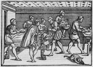 Gravur von 1574 in „Della Cirurgia“ (Über die Chirurgie) von Giovanni Andrea dalla Croce, italienischer Chirurg.