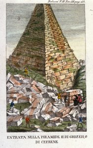 Eingang von Belzoni in die Pyramide von Gizeh (Guiseh, Giza, Gizeh) oder Chephren (Altes Reich). Giovanni Battista (Gianbattista) Belzoni (1778-1823), italienischer Entdecker und Archäologe, hat wichtige archäologische Entdeckungen in Ägypten gemacht. Grav