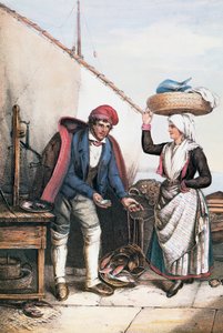 Fischhändler und Bauer, Illustration aus Kostüme von Istrien, Italien von Italian School
