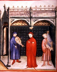 Fol.103v Ein Sänger begleitet von Orgel und einem Saiteninstrument, Illustration aus 