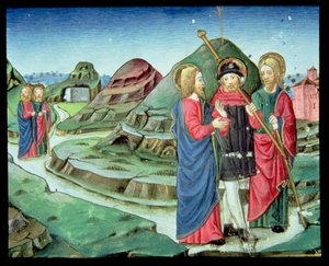 Fol.130v Christus begleitet zwei Jünger nach Emmaus, ohne dass sie es erkennen