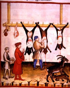 Fol.73r Die Metzgerei: Hirsch und Ziege, Illustration aus 