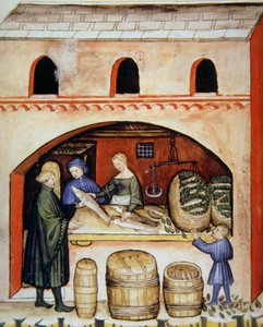 Gesalzener Fisch, Illustration aus Tacuinum Sanitatis Codex Vindobonensis