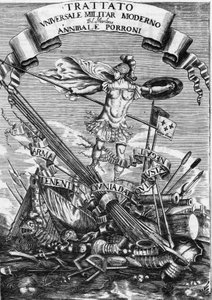 Frontispiz von „Trattato Universale Militare Moderno“ (Modernes Universales Militärabkommen) von 1676 von Italian School