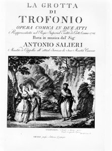 Frontispiz des Librettos von La Grotta di Trofonio, komische Oper in 2 Akten von Antonio Salieri (1750 - 1825). 1785 von Italian School