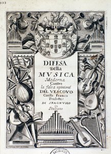 Frontispiz der Verteidigung der modernen Musik: gegen die falsche Meinung von Bischof Cirillo Franco, von König Jakob IV. von Portugal von Italian School