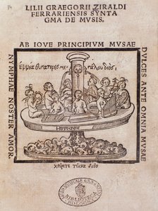 Frontispiz von Lilii Graegorii Ziraldi Ferrariensis Syntagma De Mvsis von Giglio Gregorio Giraldi von Italian School