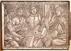 Frontispiz von Regola Rubertina Abhandlung über die Viola da Gamba von Silvestro Ganassi dal Fontego