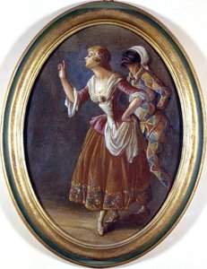 Harlekin und Colombine. Anonymes Gemälde aus dem frühen 19. Jahrhundert. Burcardo-Museum, Rom von Italian School