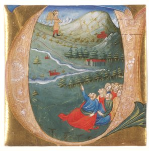 Illustrierte Initiale, die Elisa im Mantel von Elija zeigt, Ausschnitt aus einem Antiphonar, ca. 1440 von Italian School