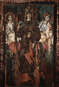 Ikone der Jungfrau der Barmherzigkeit oder Madonna Theotokos, Malerei in Enkaustik und Tempera, 8. Jahrhundert, Kirche Santa Maria in Trastevere von Italian School
