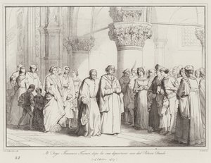 Der Doge Francesco Foscari verlässt nach seiner Absetzung den Dogenpalast von Italian School