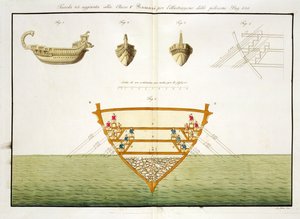Illustration eines römischen Polyreme, Tafel 26, Klasse 5 aus Teil I der Geschichte der Nationen, graviert von A. Nani
