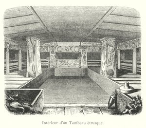 Innenraum eines etruskischen Grabes (Gravur) von Italian School
