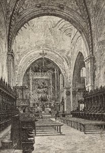 Innenraum der Kirche Chiaravalle, Italien, Stich nach einer Zeichnung von Quinto Michetti, aus L