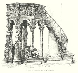 Die Kanzel des Baptisteriums von Pisa, von Niccolo Pisano (Gravur) von Italian School