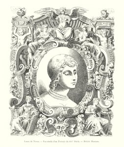 Laura de Noves, Faksimile eines Porträts aus dem 16. Jahrhundert, British Museum (Gravur) von Italian School