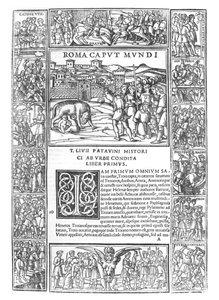 Livys Geschichte Roms, fol. 1 Roma Caput Mundi, Ausgabe veröffentlicht in Venedig, 1520 von Italian School