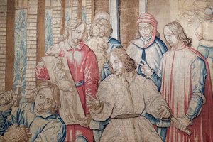 Lorenzo der Prächtige unter den Bildhauern und Malern im Medici-Garten in San Marco. Wandteppich 1516. Genua. Italien. von Italian School