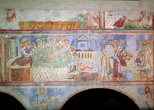 Das letzte Abendmahl und Christus wäscht den Jüngern die Füße, aus dem zentralen Schiff, Schule von Monte Cassino von Italian School