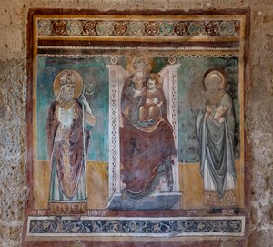 Thronende Madonna mit den Heiligen Augustinus und Severus, Oratorium des Kreuzes, letztes Viertel des 13. Jahrhunderts