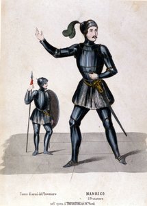 Manricos Kostüm für die erste Aufführung von „Der Troubadour“ von Giuseppe Verdi (1854) Biblioteca de la Scala de Milan.