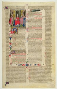 Marlay Cutting IT.3: Blatt mit Miniatur aus Gratians Decretum, das den Fall des Bischofs zeigt, der der fleischlichen Sünde beschuldigt wird
