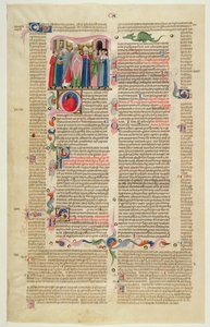 Marlay Cutting IT.7: Blatt mit Miniatur aus Gratians Decretum, das den Fall des Abtes zeigt, der zum Bischof gemacht wurde
