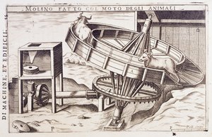 Mühle, die von Tieren angetrieben wird, Gravur Italien von Italian School