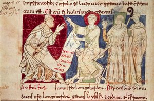 Miniatur aus Chronicon Vulturnense, illuminiertes Kodex, komponiert von Mönch Iohannes, ca. 1130 von Italian School
