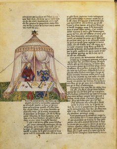 Sir Percival wird von einer Jungfrau verführt, die ihm ein Festmahl gibt, bevor sie ihn verführt, aus der Queste del Saint Graal, ca. 1380-85 von Italian School