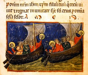Ms. 406, Miniatur aus Traktat über den Bau der Kirche St. Johannes Evangelist, ca. 1330-40 von Italian School