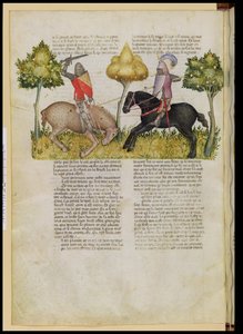 Ms Fr 343 fol.26v Sir Percivals Pferd wird getötet, aus der Queste del Saint Graal, ca. 1380-85 von Italian School