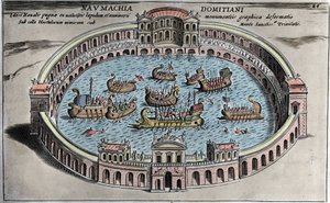 Naumachie, Seeschlacht in einem Amphitheater in Rom von Italian School