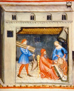 Nova 2644 fol.55r Winter: Vor dem Feuer, aus Tacuinum Sanitatis