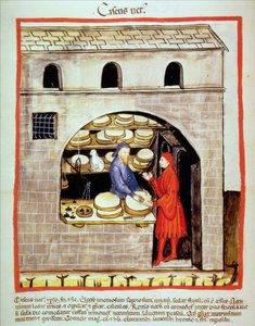 Nova 2644 fol.60v Verkauf von gereiftem Käse, aus Tacuinum Sanitatis von Italian School
