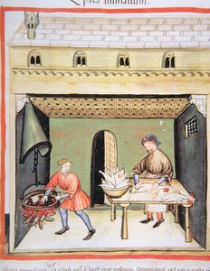Nova 2644 fol.80r Die Metzger: Leber kochen, aus Tacuinum Sanitatis von Italian School