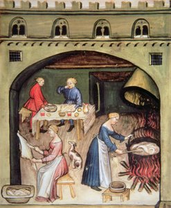 Nova 2644 fol.81r Häusliche Vorbereitung, aus Tacuinum Sanitatis von Italian School
