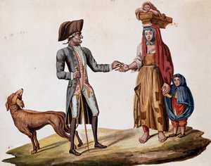 Alte neapolitanische Berufe: ein Adliger gibt einem Palmiscian eine Münze von Italian School