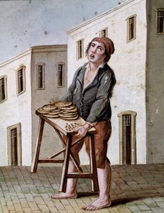 Alte neapolitanische Berufe: ein Pizzaverkäufer von Italian School