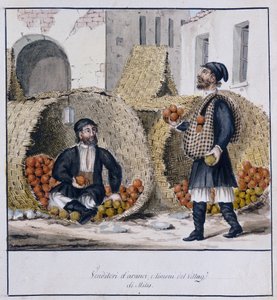 Orangen- und Zitronenverkäufer von Milis auf Sardinien, gedruckt ms.258, Luzzetti-Sammlung von Italian School