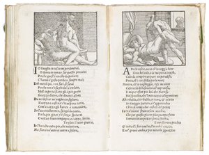 Seite aus "Sonetti Lussuriosi" von Pietro Aretino, illustriert von Giulio Romano und graviert von Marcantonio Raimondi, veröffentlicht in Venedig, ca. 1527 von Italian School