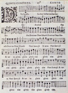 Seite der Partitur von Concerto 5 in „Canzoni alla francese“ von Adriano Banchieri von Italian School