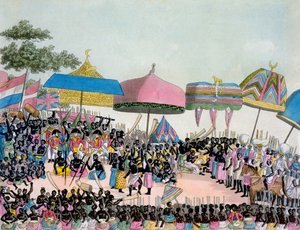 Panoramablick auf den Yam-Brauch, aus Costumi dei... von Giulio Ferrario, ca. 1820er-30er Jahre