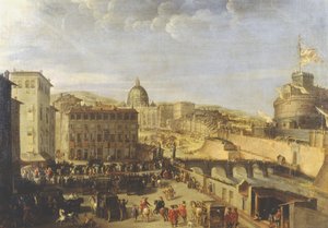 Päpstliche Prozession an der Engelsbrücke