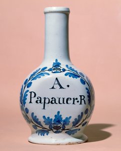 Apothekerglas für das Opiat A. Papauer R., ca. 1700 (Keramik) von Italian School