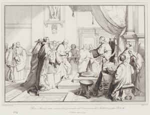 Pietro Bembo wird zum Kardinal ernannt und von Contarini und Sadoleto Papst Paul III. vorgestellt von Italian School